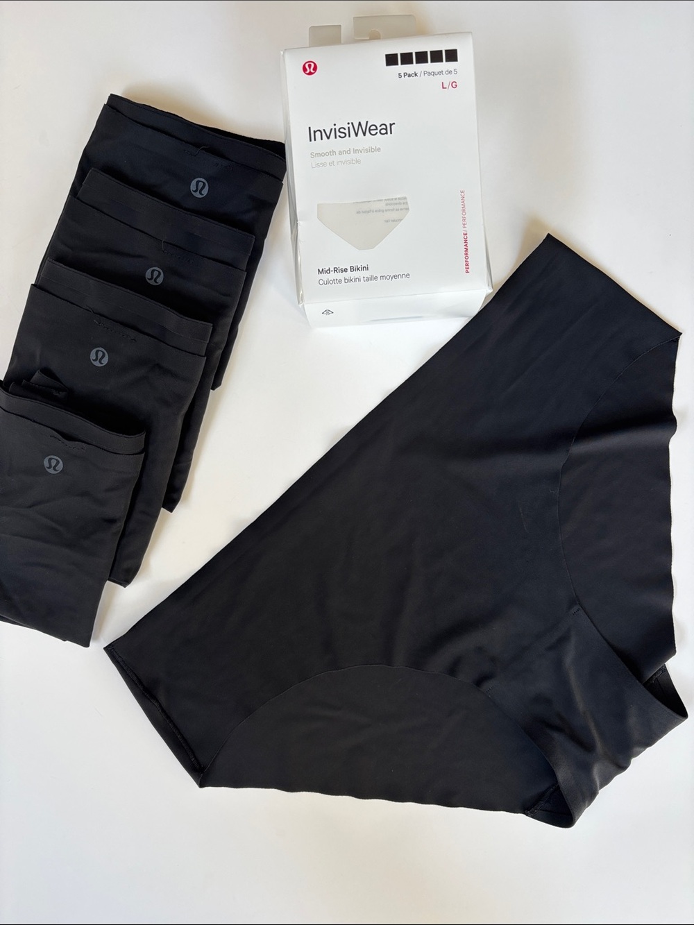 Lululemon InvisiWear Mid Rise Bikini Panties Black Womens Large 5 Pairs  $74